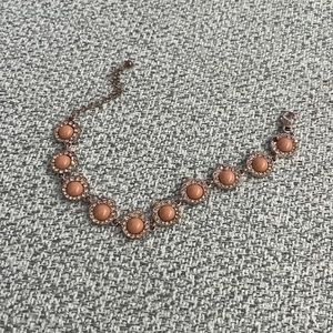 Rose Gold Peach Bronze Rhinestone Bracelet with Pendents